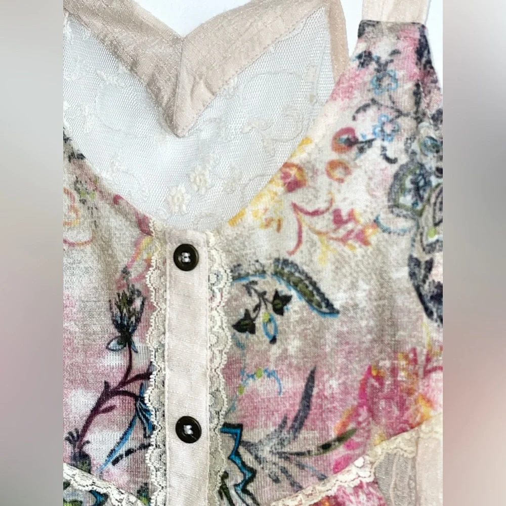 Daytrip Mixed Material Floral Sleeveless Cream Pink Tank Top y2k - M - Picture 8 of 12